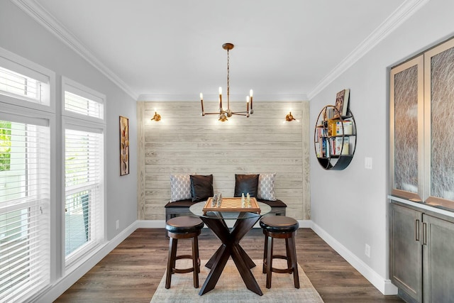17346 Keystone Rd, Sugarloaf, FL 33042 - dining room featuring a chandelier, an accent wall, baseboards, and dark wood-style floors