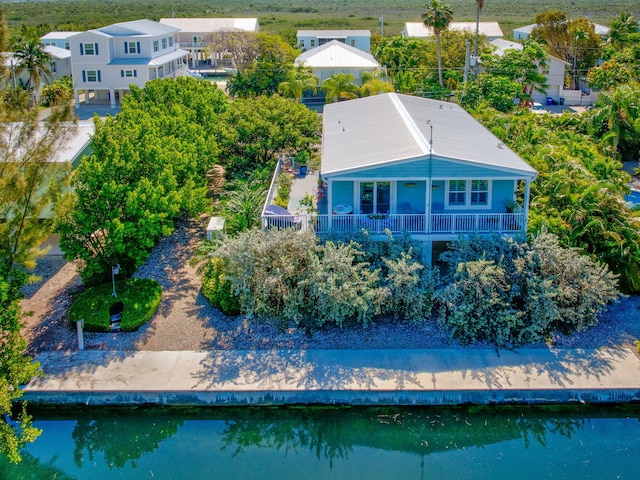 drone / aerial view featuring a water view