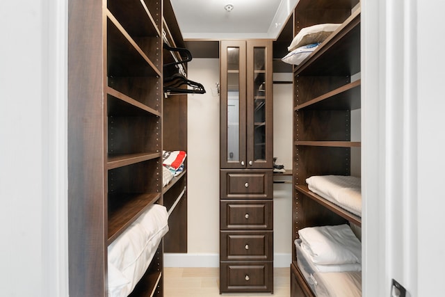 walk in closet with light wood-type flooring