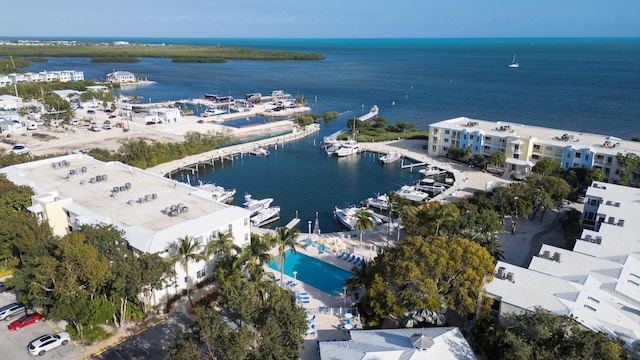 aerial view with a water view