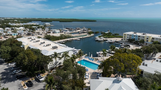 aerial view with a water view