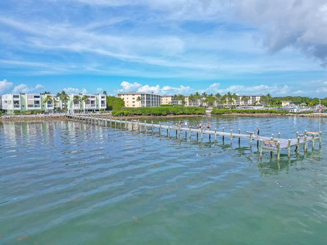 property view of water with a dock