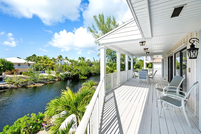 deck with a water view