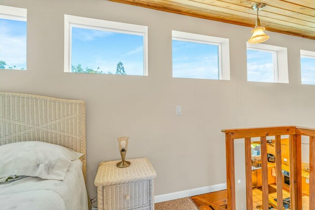 bedroom with wooden ceiling