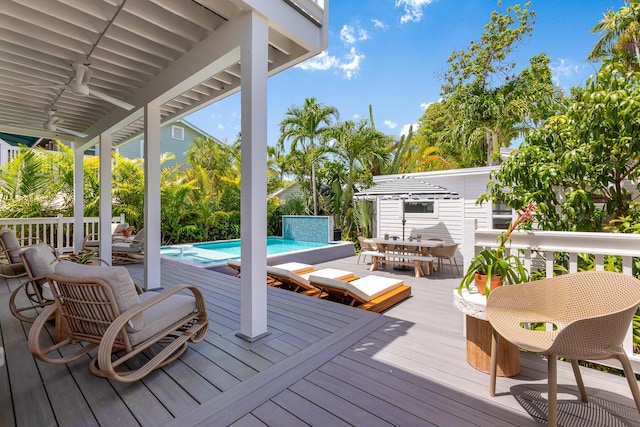 1114 Grinnell St, Key West, FL 33040 - wooden terrace featuring outdoor dining area and an outdoor pool