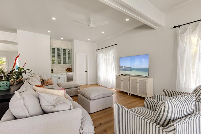 1114 Grinnell St, Key West, FL 33040 - living room with light wood-style floors, a ceiling fan, and recessed lighting
