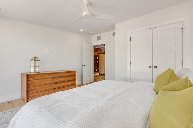 1114 Grinnell St, Key West, FL 33040 - bedroom featuring wood finished floors, a closet, recessed lighting, and ceiling fan