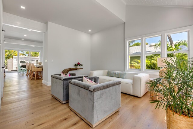 1114 Grinnell St, Key West, FL 33040 - living area with light wood-type flooring, lofted ceiling, and recessed lighting