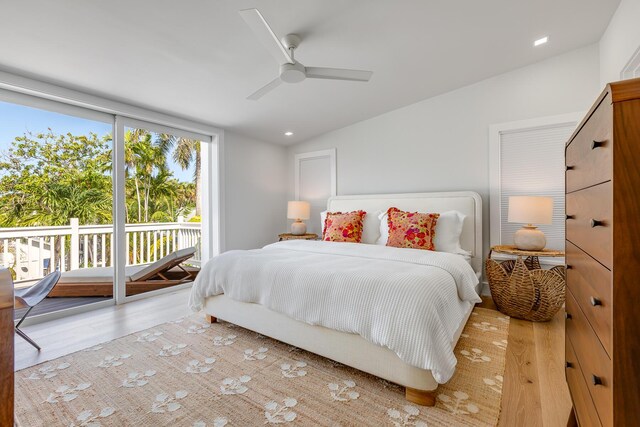 1114 Grinnell St, Key West, FL 33040 - bedroom with access to exterior, light wood finished floors, a ceiling fan, and recessed lighting