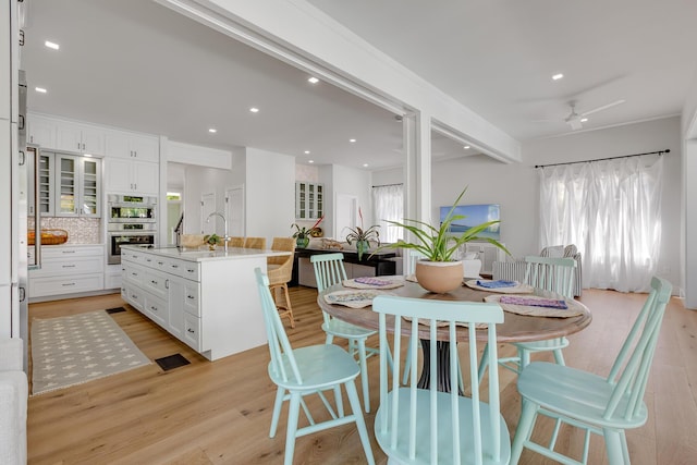 1114 Grinnell St, Key West, FL 33040 - dining area with light wood finished floors, ceiling fan, and recessed lighting
