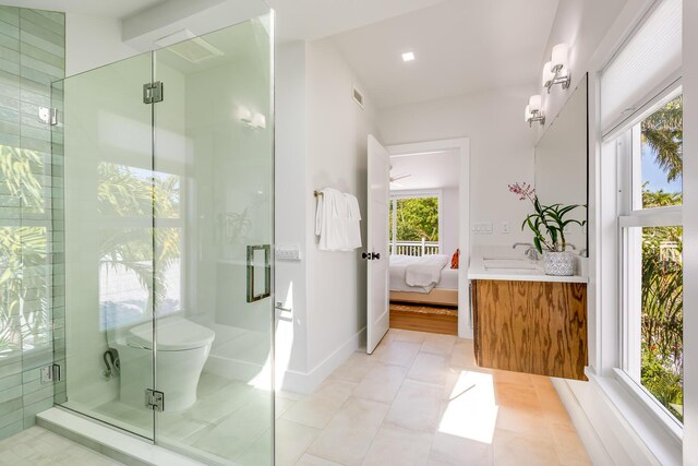 1114 Grinnell St, Key West, FL 33040 - full bath featuring vanity, a stall shower, connected bathroom, and tile patterned floors