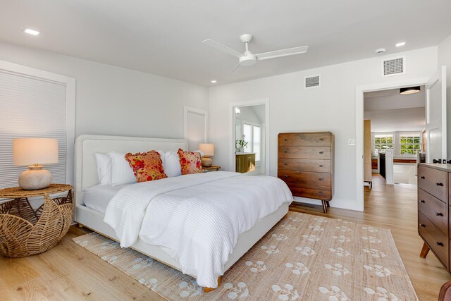 1114 Grinnell St, Key West, FL 33040 - bedroom with light wood-style flooring, recessed lighting, and a ceiling fan