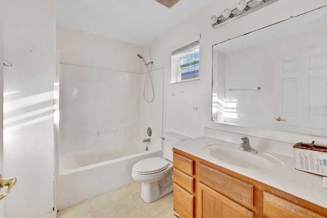 full bathroom with vanity, toilet, and shower / bathing tub combination