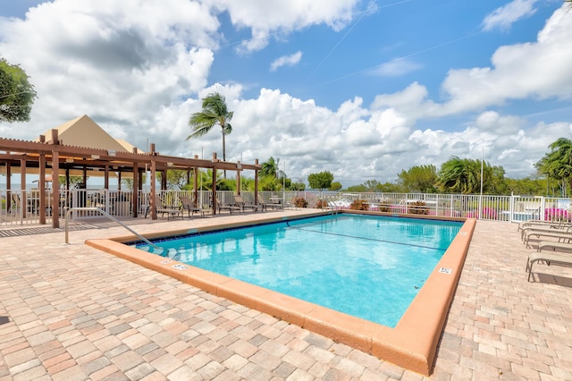 view of swimming pool with a patio area