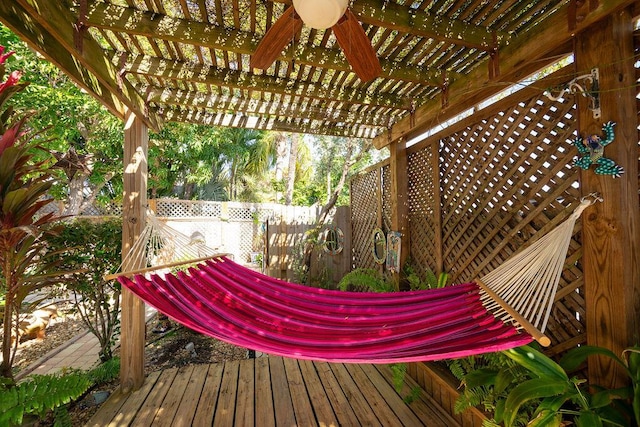 1617 Jamaica Dr, Key West, FL 33040 - wooden deck with ceiling fan and a pergola