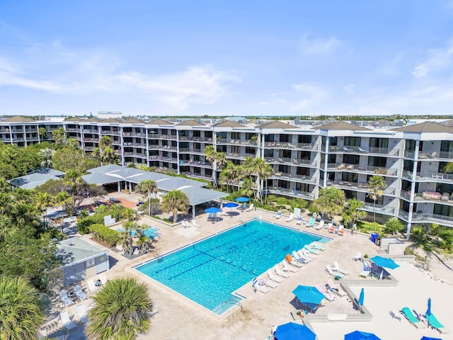 view of swimming pool featuring a patio