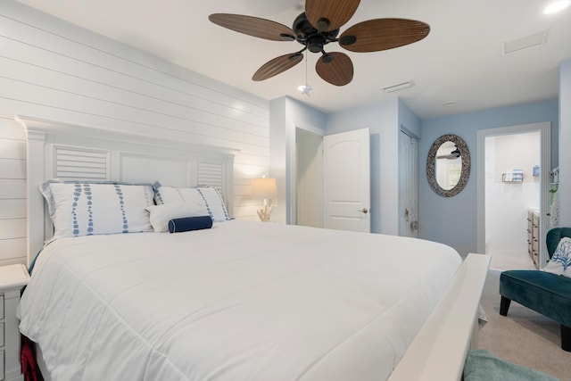 bedroom featuring carpet and ceiling fan