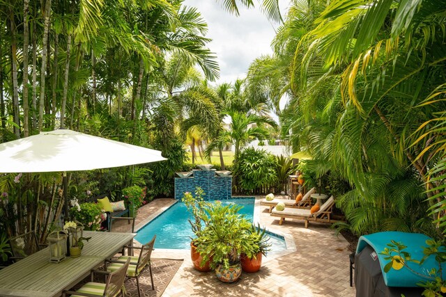 view of swimming pool featuring a patio area