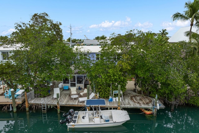 view of dock with a water view