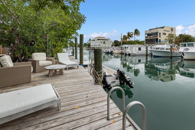 view of dock featuring a water view