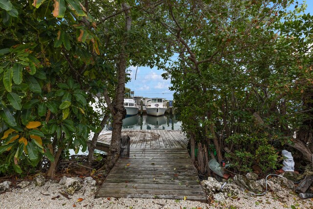 view of dock with a water view