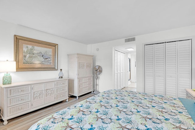 bedroom with light wood-type flooring and a closet