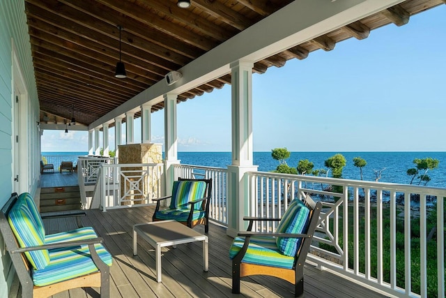 deck with a water view