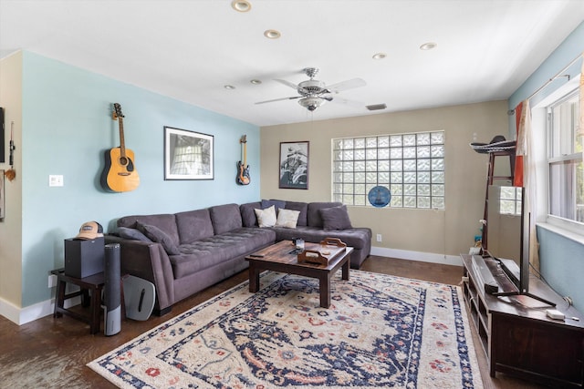 2525 Patterson Ave, Key West, FL 33040 - living area with baseboards, healthy amount of natural light, a ceiling fan, and recessed lighting