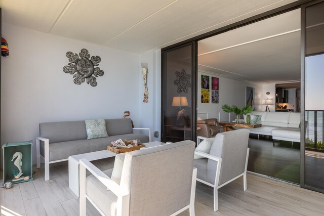 living room with light wood-type flooring