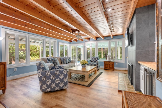 1706 Seminary St, Key West, FL 33040 - sunroom / solarium with a wood ceiling with exposed beams, wood finished floors, and a wooden deck