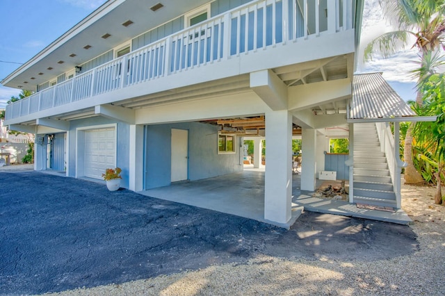 exterior space with a garage