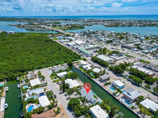 aerial view featuring a water view