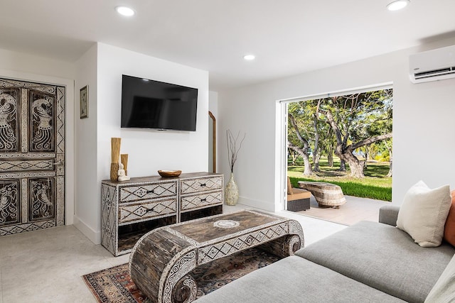 living room with a wall mounted AC