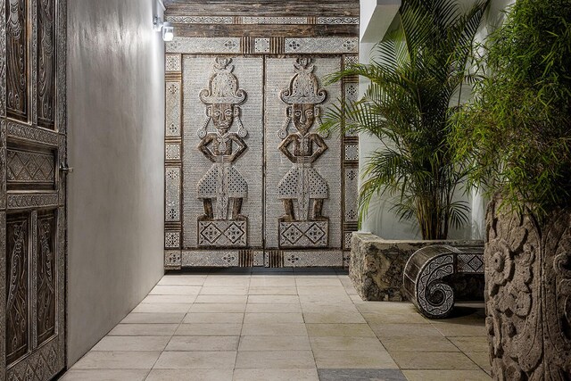 interior space featuring light tile patterned flooring