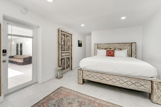 bedroom with light tile patterned flooring