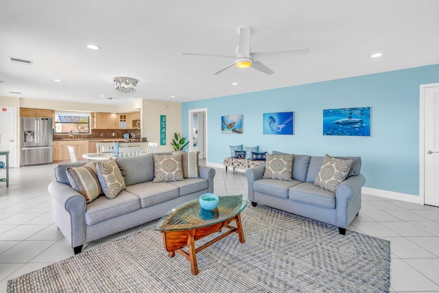 33 Kyle Way, Marathon, FL 33050 - living room with light tile patterned floors, recessed lighting, and ceiling fan