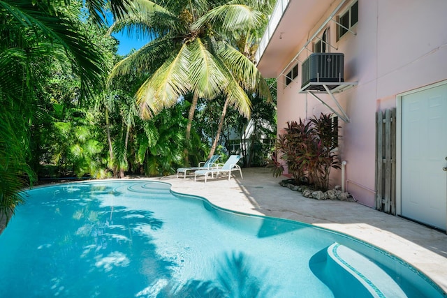 view of swimming pool with a patio and central AC