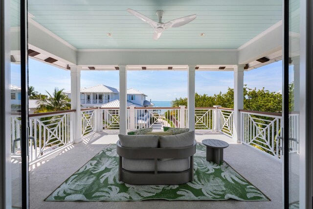 76180 Overseas Hwy, Islamorada, FL 33036 - view of patio / terrace featuring a ceiling fan and a water view