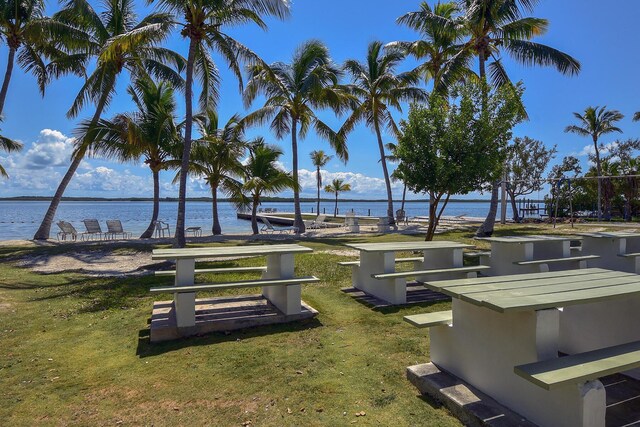 view of community featuring a yard and a water view