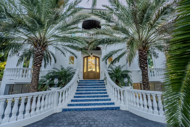 42 Cannon Royal Dr, Shark Key, FL 33040 - view of exterior entry with stucco siding