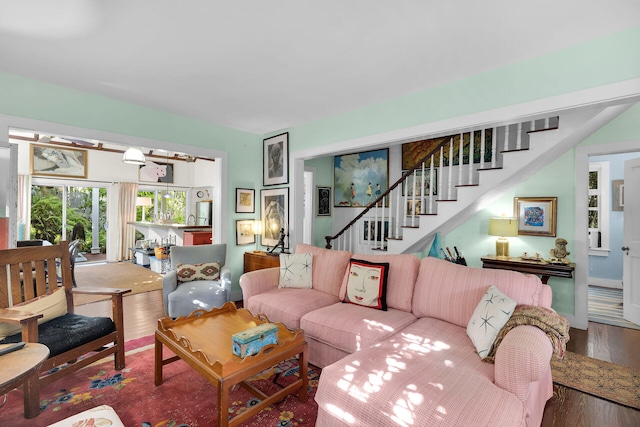 living room with hardwood / wood-style flooring