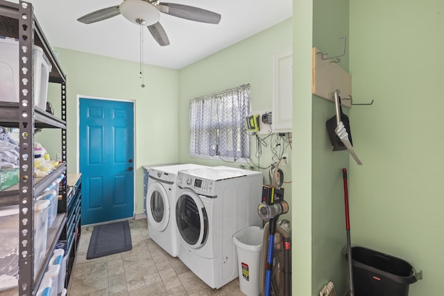 washroom featuring separate washer and dryer and ceiling fan