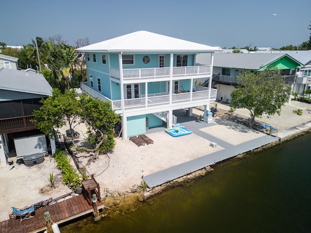 exterior space with a water view