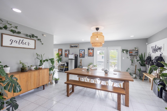 tiled dining space with french doors