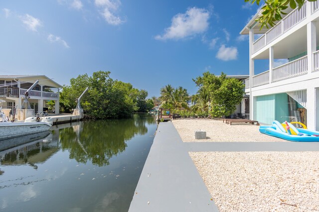 view of dock with a water view