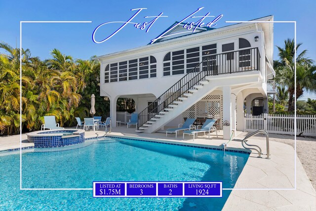 444 Calle De Luna, Marathon, FL 33050 - view of pool featuring fence, stairs, a pool with connected hot tub, and a patio