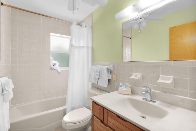 444 Calle De Luna, Marathon, FL 33050 - bathroom with shower / bath combo, vanity, ceiling fan, and toilet