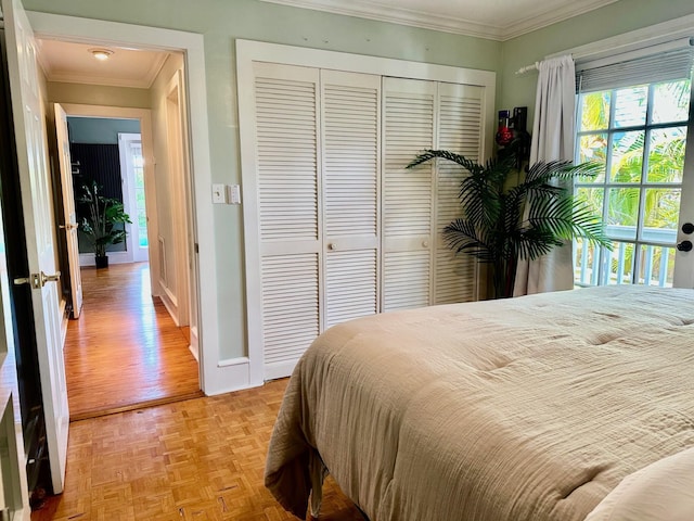 1122 Margaret St, Key West, FL 33040 - bedroom with baseboards, access to exterior, a closet, and crown molding