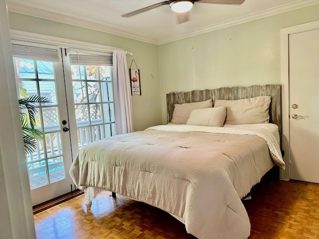 1122 Margaret St, Key West, FL 33040 - bedroom with ornamental molding, ceiling fan, and access to outside