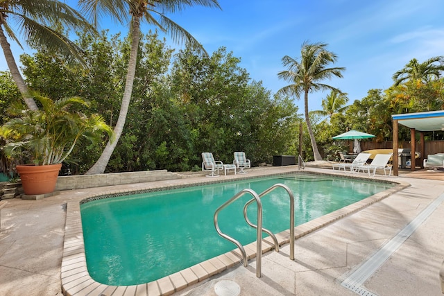 view of swimming pool featuring a patio